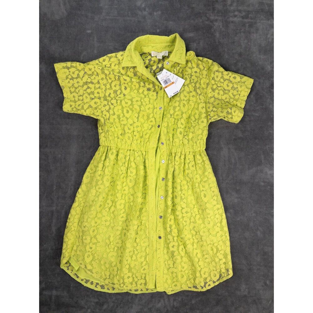 Michael Kors Lime Green Lace Shirt Dress Women’s Small Button Front Lined NWT